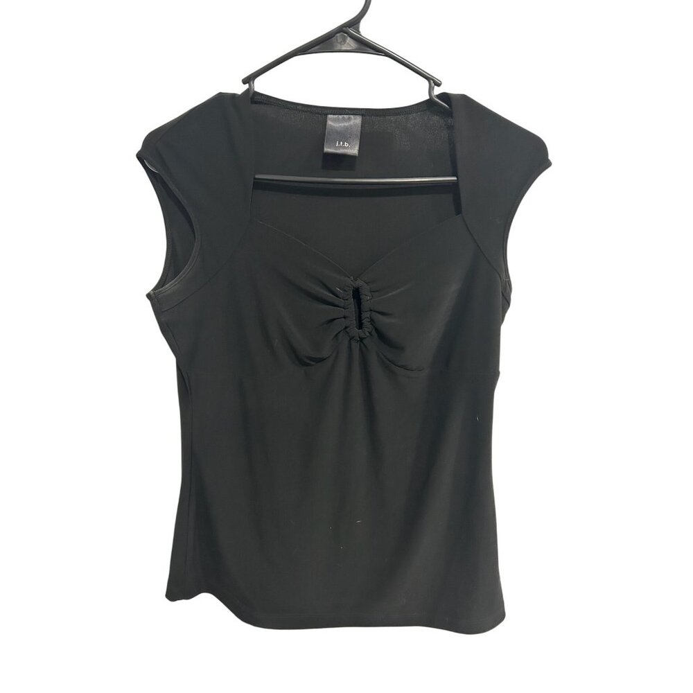 J.T.B. Black Sleeveless Ruched Front Womens Stretchy Top Size Small Lightweight